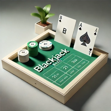 DALL·E 2025-01-21 00.33.56 - A clean and simple product image for _Blackjack - Basic._ The image features a neatly arranged blackjack setup_ a green felt table, a deck of playing